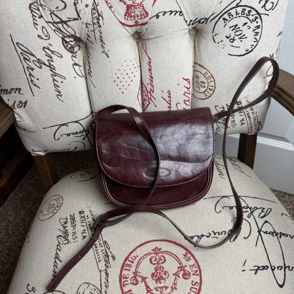 Oroton Australian Brown Leather Crossbody Saddle Bag Small Messenger Handbag VTG